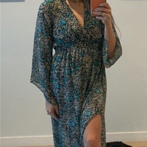 Misa Los Ángeles sheer Floral Maxi Dress with Blue and Black Pattern